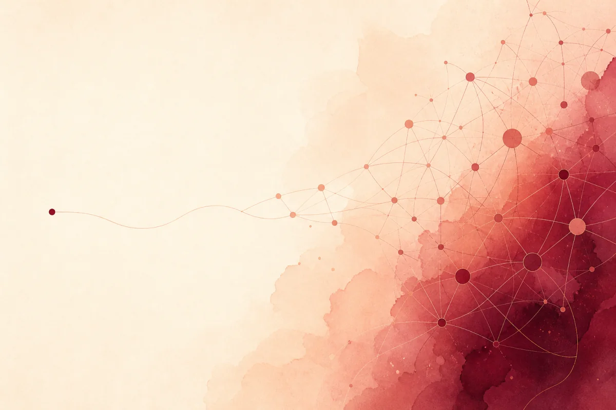 Abstract illustration of a path growing from a single point into a connected network